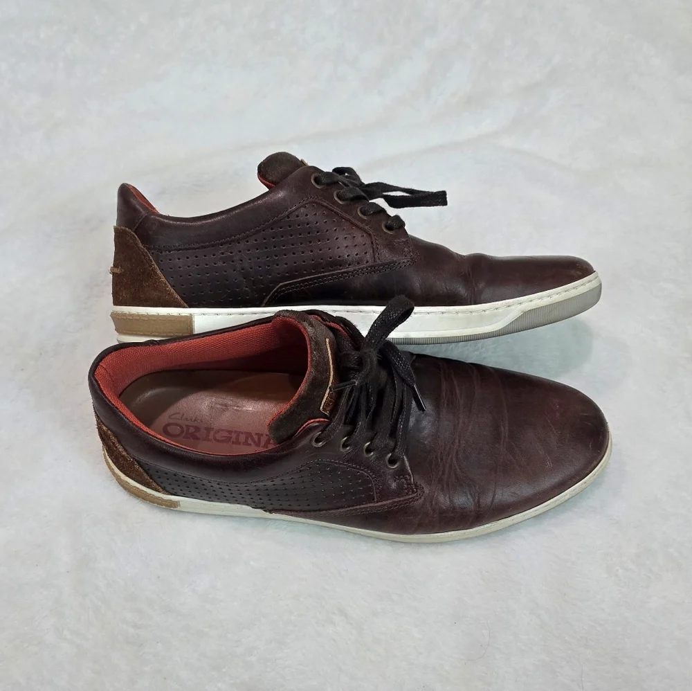 Men's Clarks Trigenic Shoes Oxfords Dark Brown Leather Lace Up Casual Size 10